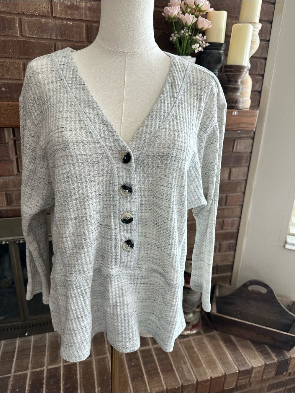 Sunday In Brooklyn Anthropologie Waffle Knit Thermal Top Grey Small